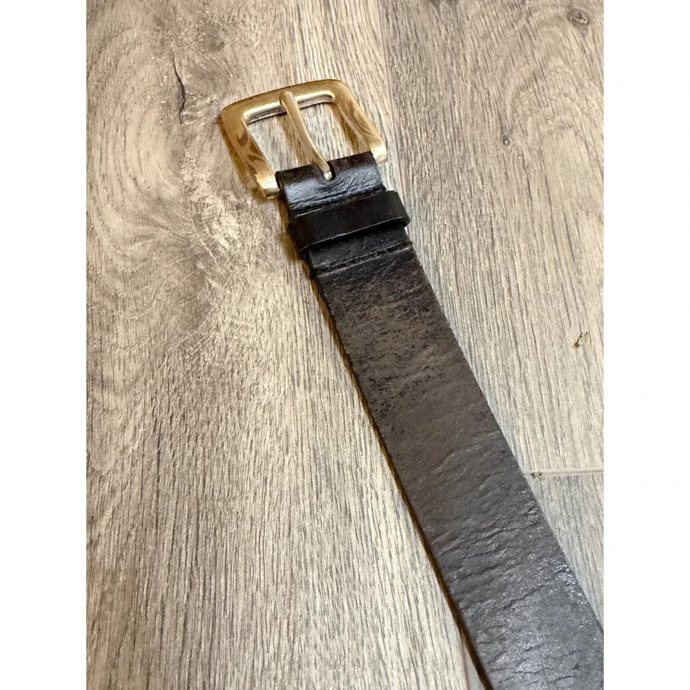 Express Genuine Leather Belt Large Brown Brass Buckle Classic Mens Vintage‎ ReAd